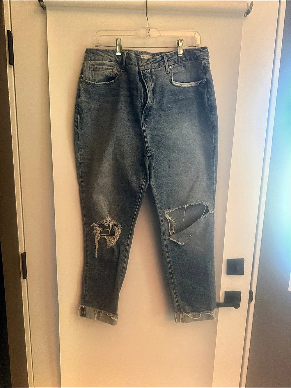 Good American Boyfriend Jeans Distressed Blue Waist 14/32
